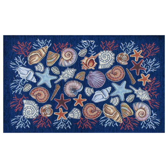 TAPPETO DA CUCINA DIS.CONCHIGLIE COL.BLU NOTTE 57X190 CM CON ANTISCIVOLO