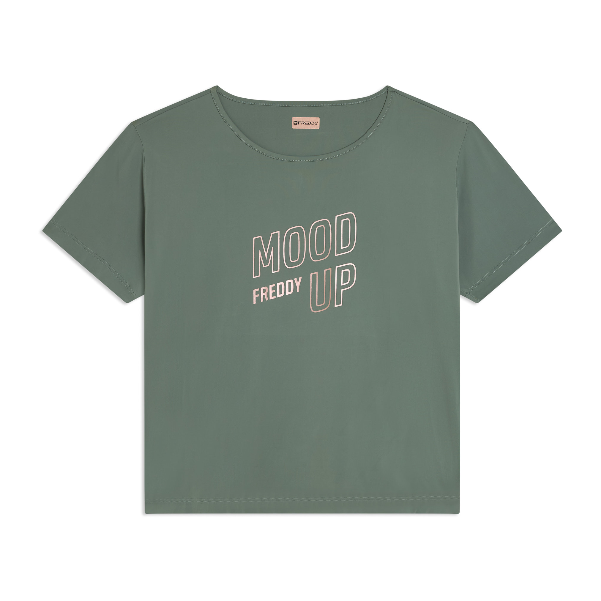 T-shirt cropped ampia in jersey tecnico con stampa “Mood Up”