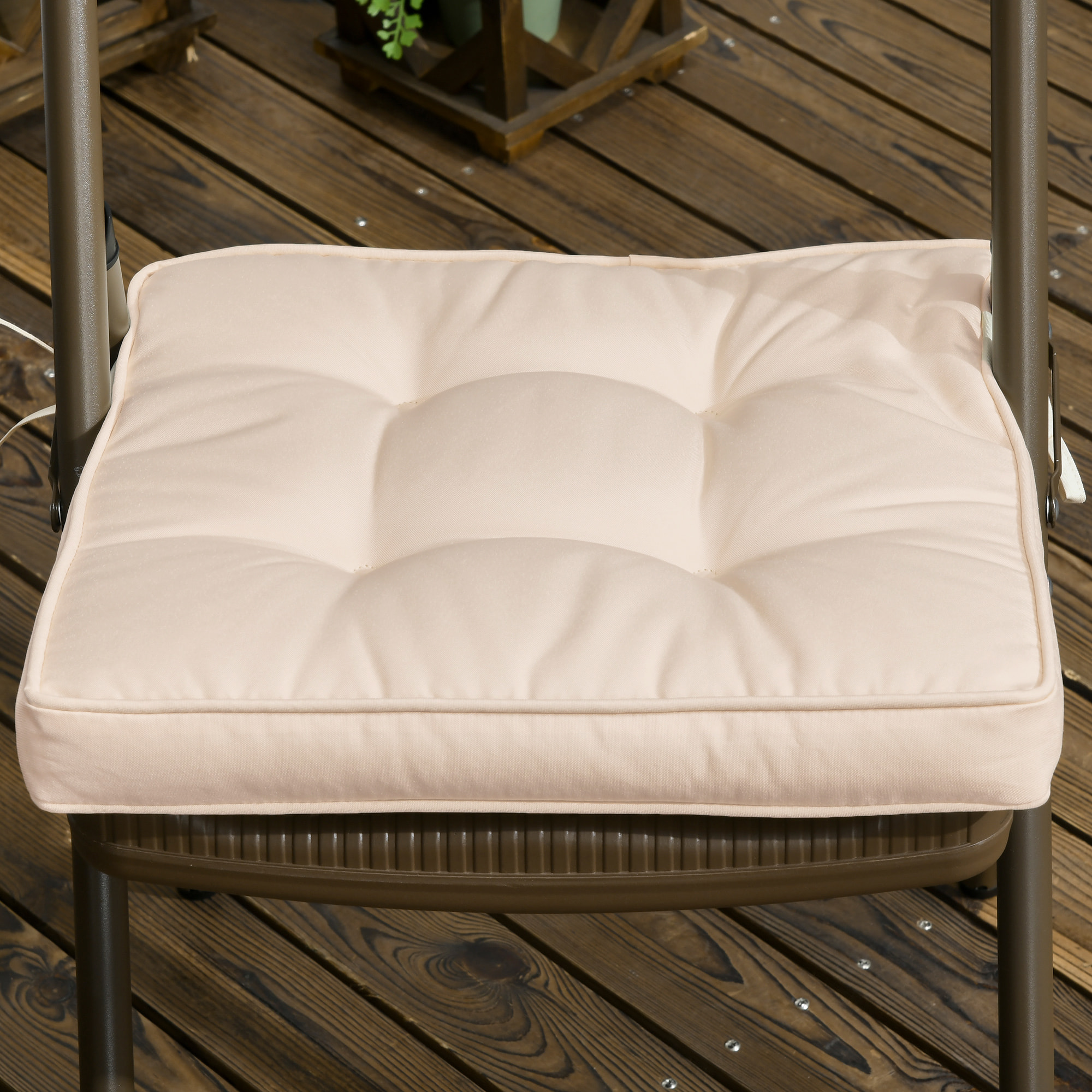 Conjunto de Cojines para Sillas de Comedor 42x42x5 cm Juego de 4 Piezas Cojines para Sillas de Jardín Impermeable con 2 Amarres de Fijación Crema