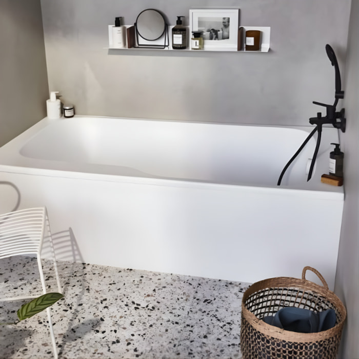 Tablier frontal universel pour baignoire rectangulaire installation en niche blanc brillant