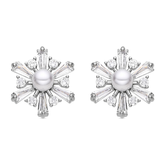 Pendientes con Perla Blanca acabado plata