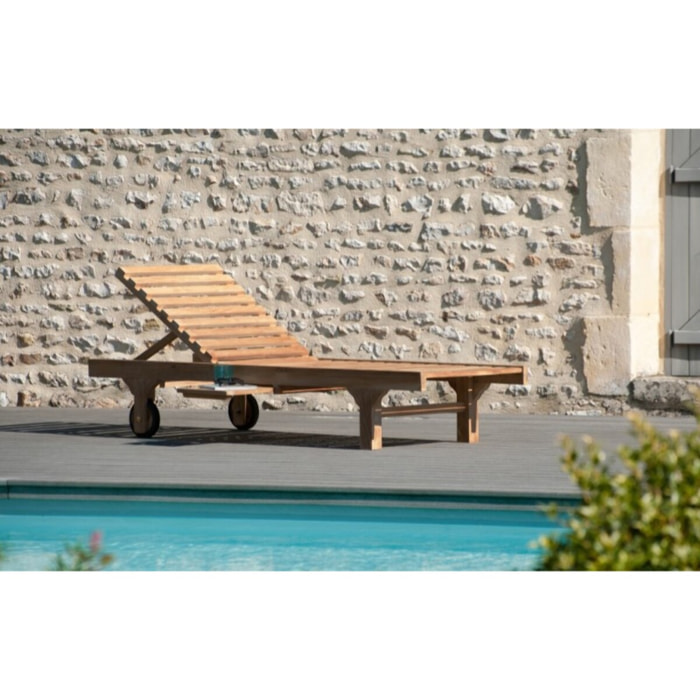 FUN - Bain de soleil avec roulettes en bois Teck