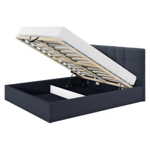 Mael - lit coffre - 160x200 - en tissu - sommier inclus - Bleu Ardoise