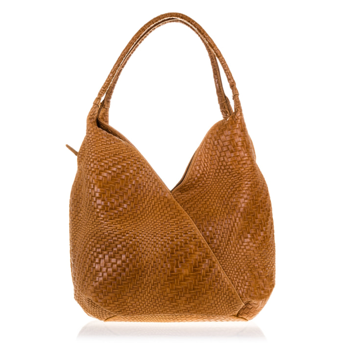 Jesi Bolso de hombro Mujer.Piel auténtica Gamuza Grabado Entrelazado