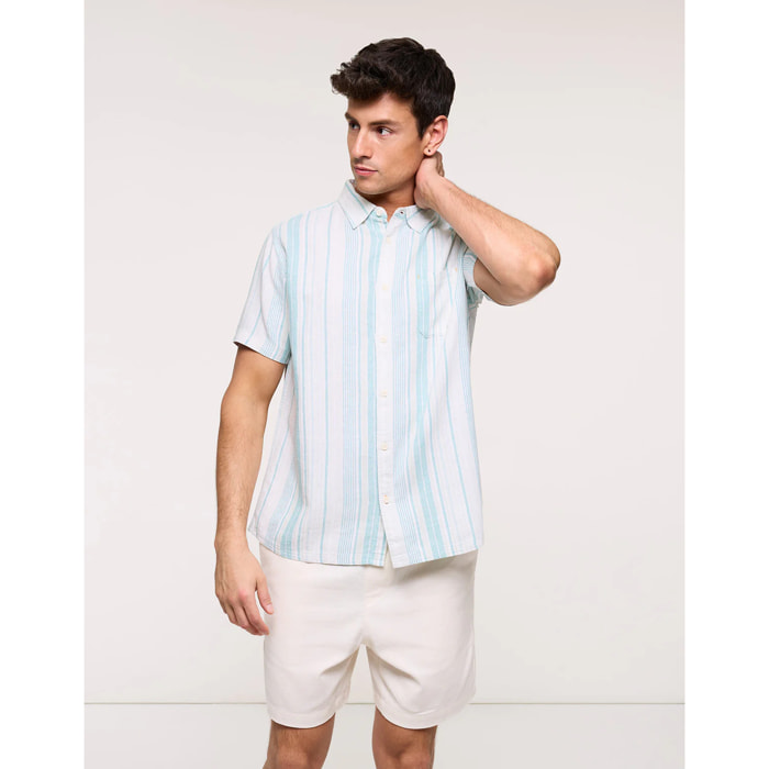 Camisa Rayas Manga Corta Turquesa - Kurezo