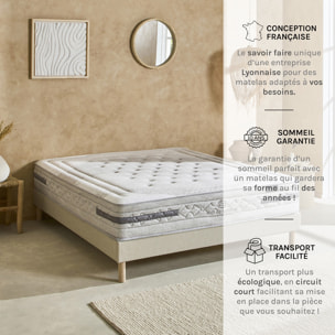 Ensemble Matelas Sérénade & Sommier Lino, 26 cm, Ressorts Ensachés Latex, Technologie Tri-Lattes, Soutien Ferme