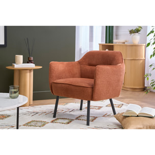 Fauteuil design en tissu effet velours texturé terre brûlée et métal noir LAURENS