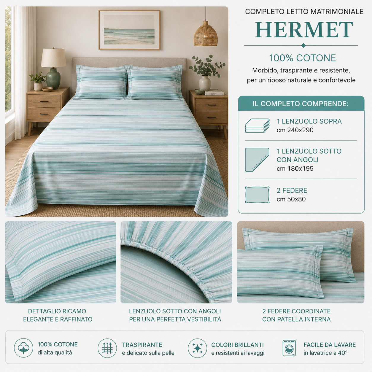 HERMET Completo Letto 100% Cotone Roberta