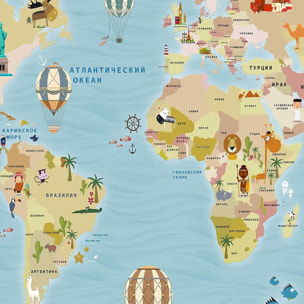 Affiche encadrée carte du monde enfants illustrée Affiche + cadre en métal - Noir