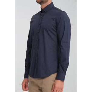 camicia uomo 1 bottone button down slim Popeline Stretch Unito Blu