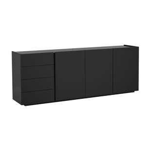 Buffet noir laqué brillant 3 portes 4 tiroirs L200 cm ISAURE
