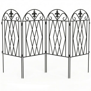 Set de 4 Vallas de Jardín de Metal, 125x56 cm, Vallas de Jardín Exterior Decorativas con Diseño Arqueado, Resistente y Fácil de Instalar, para Huerto, Patio, Terraza, Césped, Negro
