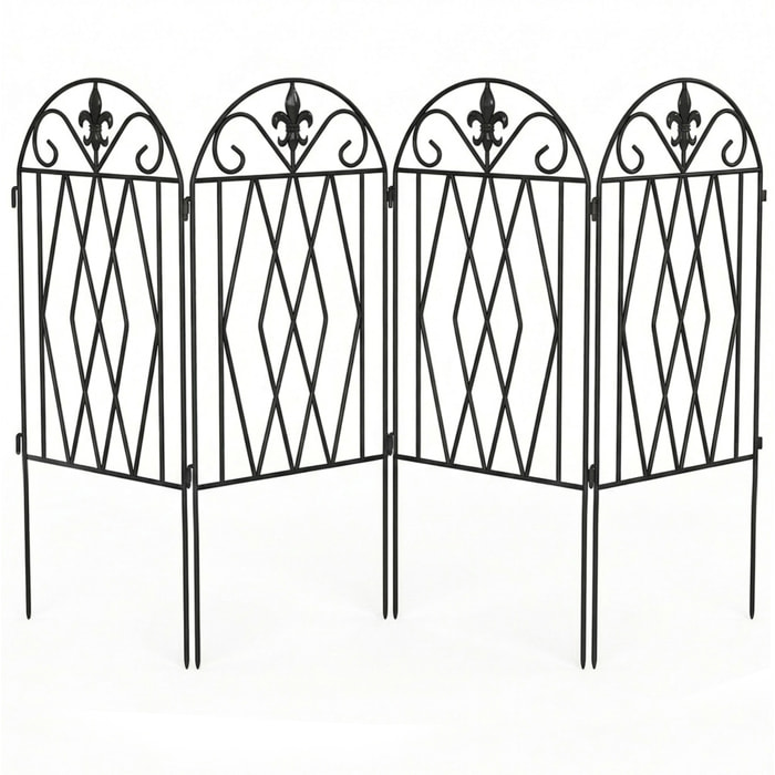 Set de 4 Vallas de Jardín de Metal, 125x56 cm, Vallas de Jardín Exterior Decorativas con Diseño Arqueado, Resistente y Fácil de Instalar, para Huerto, Patio, Terraza, Césped, Negro