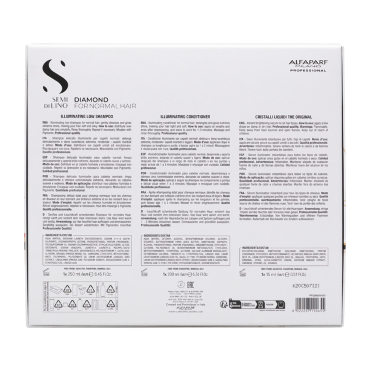 ALFAPARF MILANO Set Holiday Semi Di Lino Diamond Shampoo 250ml + Conditioner 200ml + Oil 15ml
