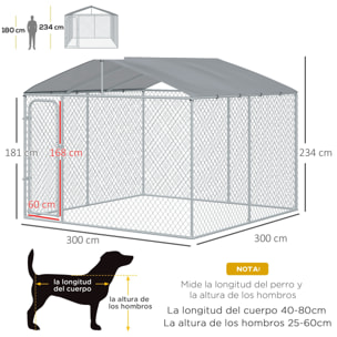 Perrera de Exterior con Toldo Jaula para Perros con 1 Puerta Anti-UV Impermeable y Marco de Acero para Jardín Patio 300x300x234 cm Plata