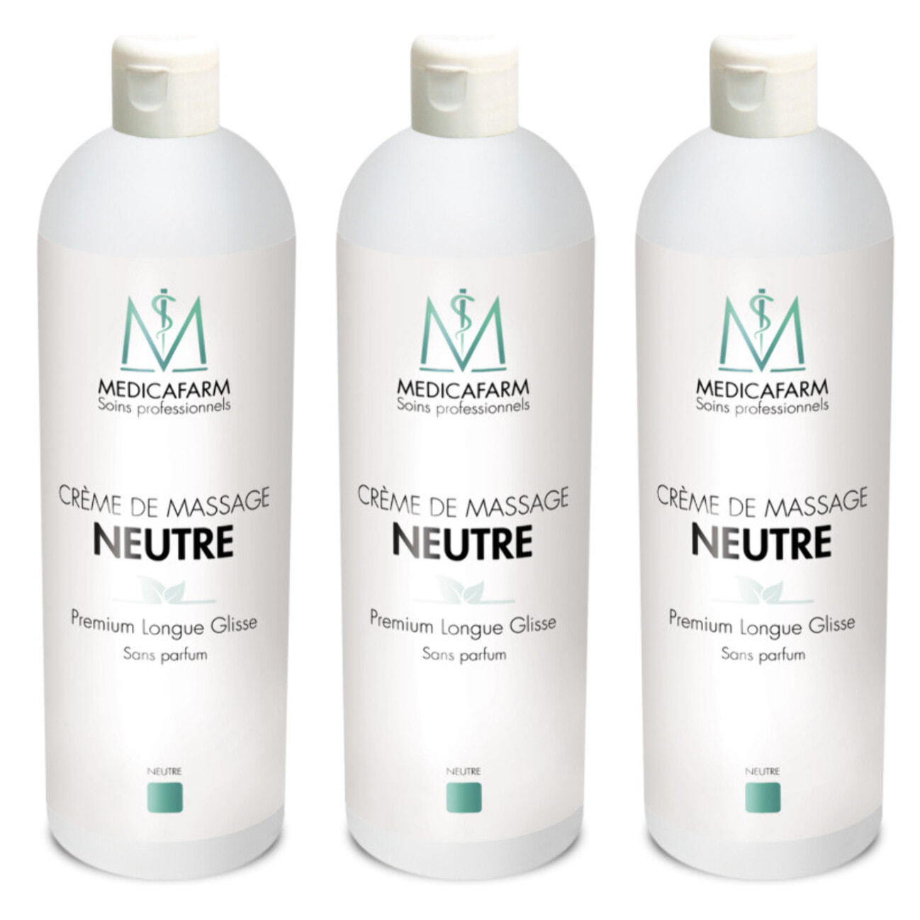 MEDICAFARM - Crème de Massage Neutre - Premium Longue Glisse - Permet une bonne préhension musculaire - Augmente la glisse des gels de soin actifs - Sans parfum - Flacon de 1L