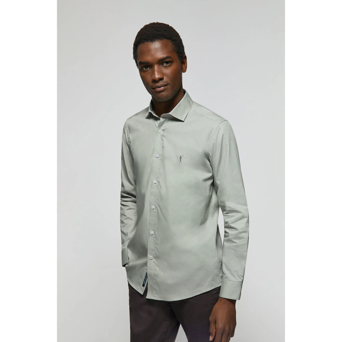 Camisa Slim de popelín verde jade con logo Rigby Go