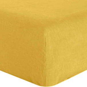 Drap housse bonnet 40 cm 100% lin lavé - jaune paille