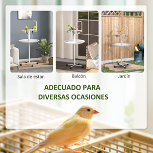 Comedero de Pájaros para Exterior con Ruedas Ø60x138 cm Comedero para Pájaros de Pie con 2 Cuenco de Acero Inoxidable y 2 Perchas para Jardín Terraza Blanco