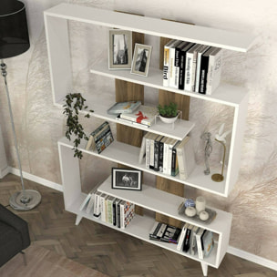 Libreria Dmandell, Scaffale da ufficio, Mobile portalibri, Biblioteca, 120x20h162 cm, Bianco e Noce