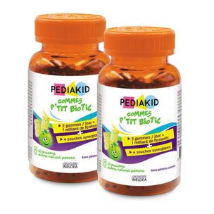 PEDIAKID - Gommes P'tit Biotic - Formule Naturelle au Délicieux Arôme de Pomme - Contribue à Enrichir la Flore Intestinale - Soutient les Défenses de l'Organisme - Lot de 2 piluliers