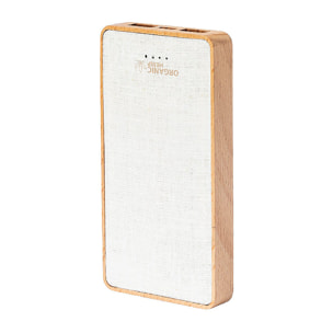 Power Bank biologica canapa e legno 8000 mAh. 2 uscite USB e 1 ingresso di tipo C. Tipo C