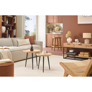 Tables basses gigognes rondes bois manguier massif et métal noir (lot de 2) PYTA