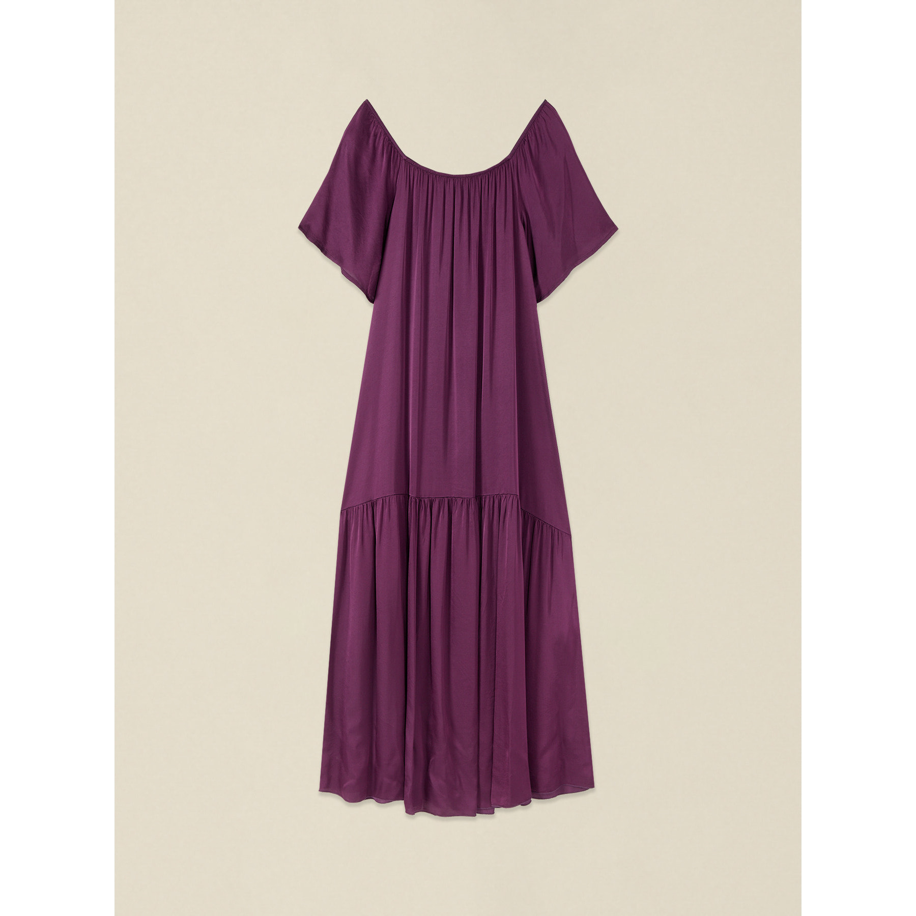 Oltre - Vestido largo off shoulders en raso - Violeta