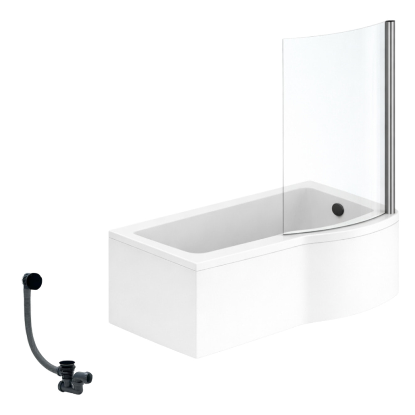 Pack baignoire bain douche 150 x 80 cm droite Connect Air + tablier + pare bain fixe + vidage Noir mat