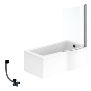 Pack baignoire bain douche 150 x 80 cm droite Connect Air + tablier + pare bain fixe + vidage Noir mat