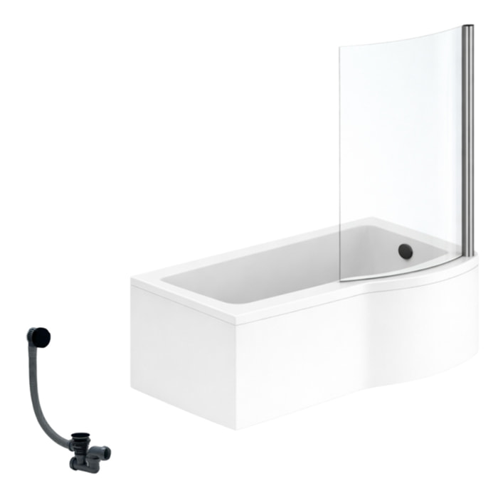 Pack baignoire bain douche 150 x 80 cm droite Connect Air + tablier + pare bain fixe + vidage Noir mat