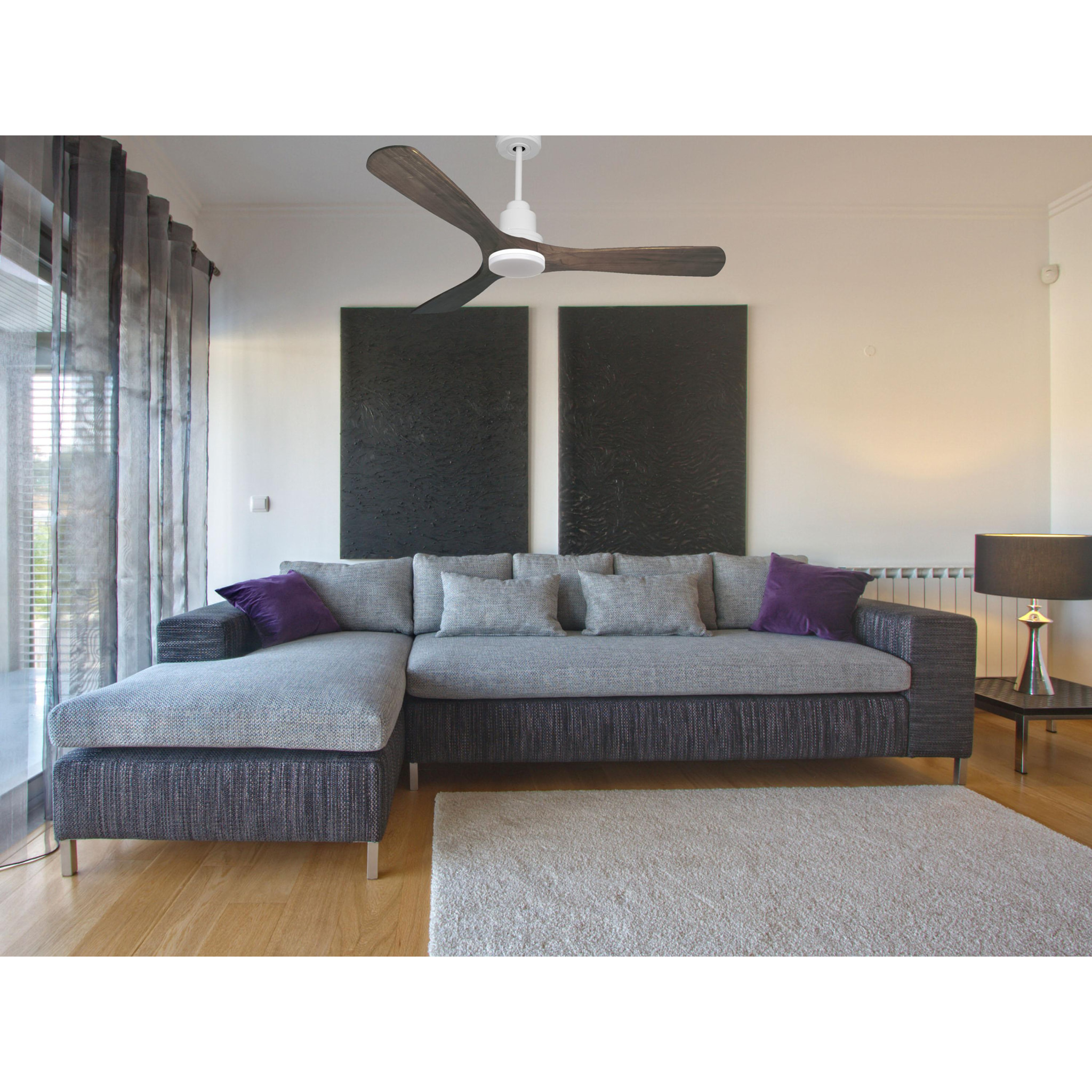 Ventilador de techo Reversible Termostato Dimable Wifi Motor DC Techos Inclinados Mando a Distancia Luz tres tonos Hypersilence Memoria MoyoD132C04LED66871 PURLINE
