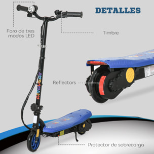 Patinete Eléctrico para Niños de 7-14 Años, Plegable, Patín Eléctrico, Max. 12 km/h, Motor 120 W, Autonomía Máxima 10 km, con Manillar Ajustable en Altura, Faro LED y Freno, Azul