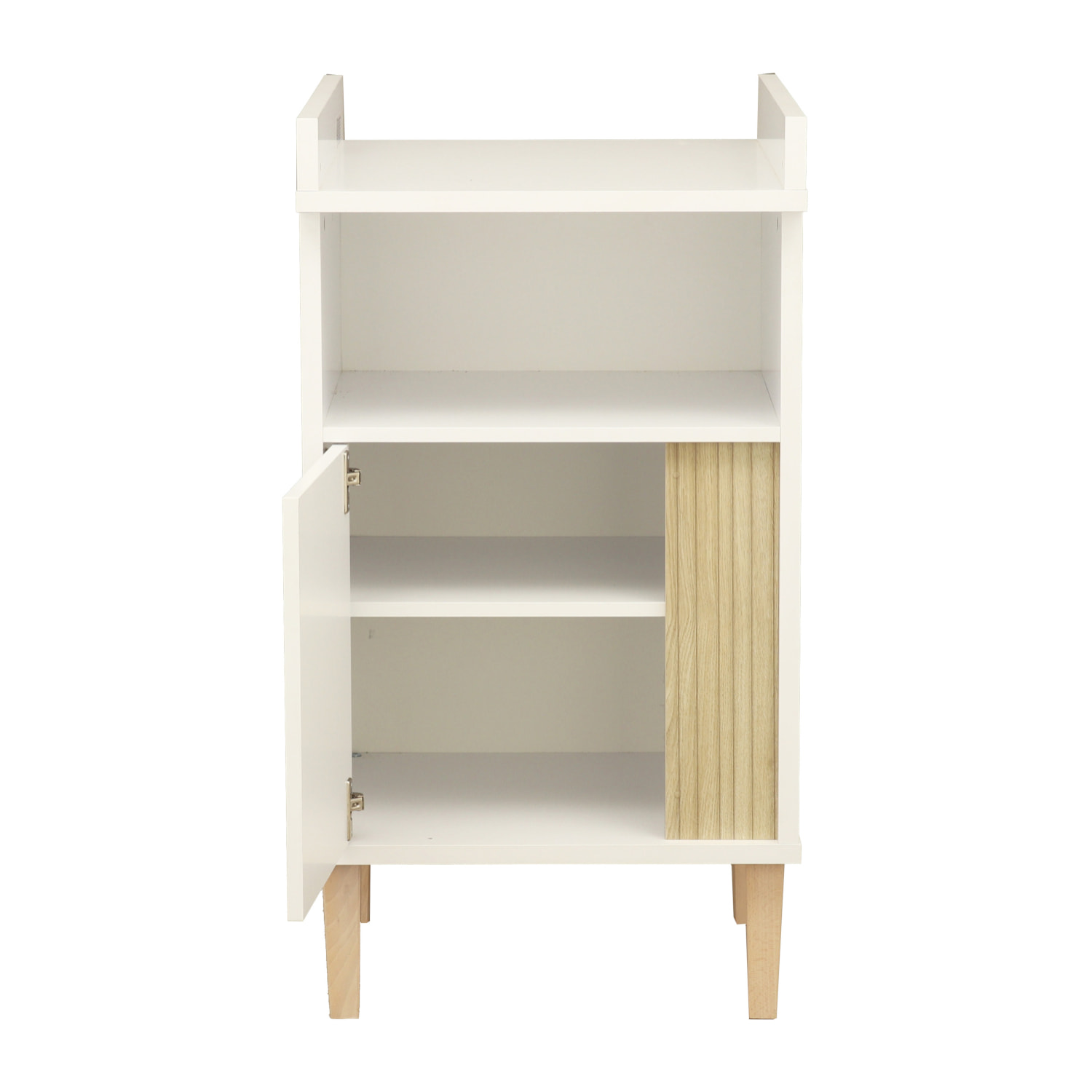 Meuble à langer avec détail imitation bois texturé et pieds bois
