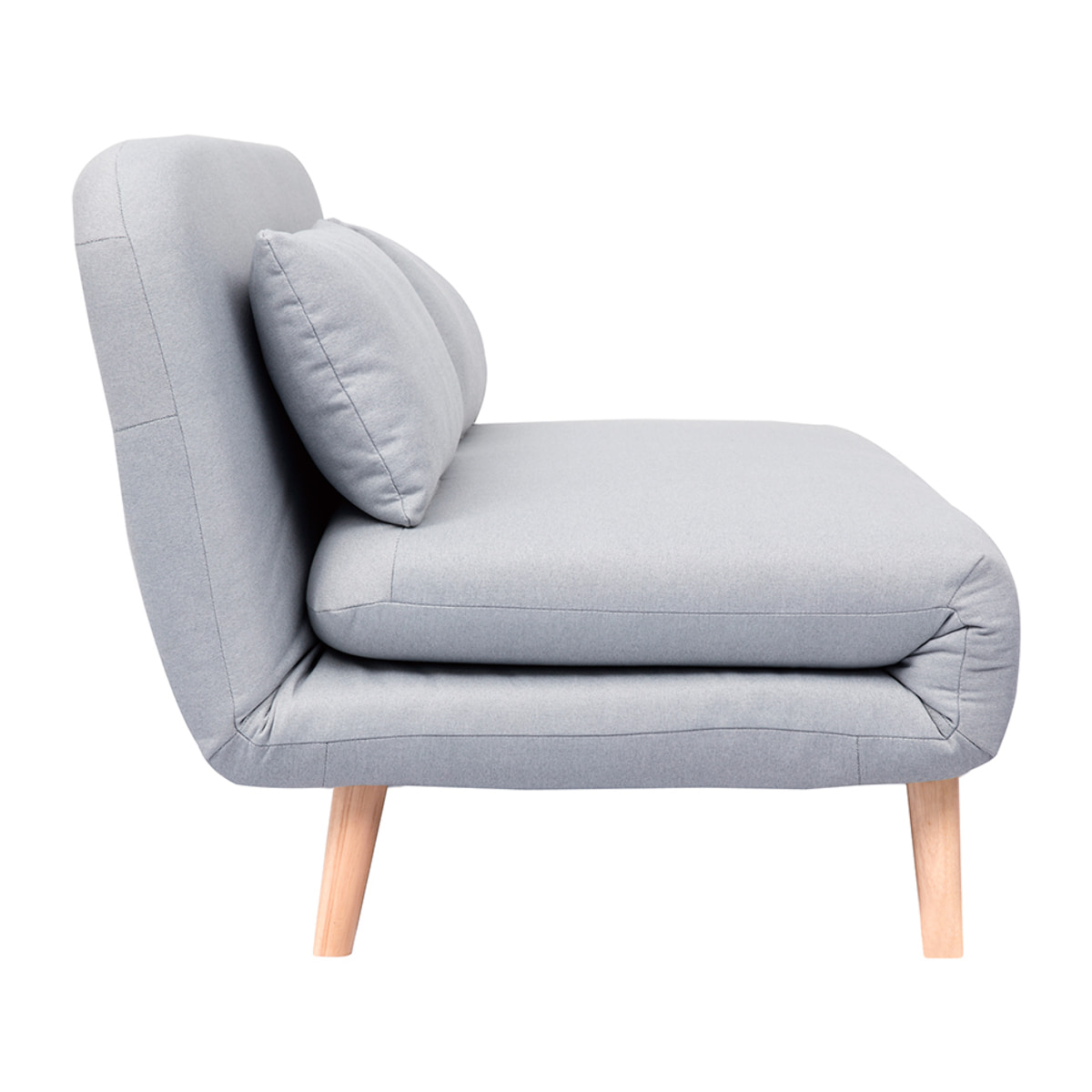 Banquette convertible 2 places en tissu gris clair et bois clair AMIKO