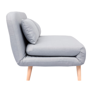 Banquette convertible 2 places en tissu gris clair et bois clair AMIKO