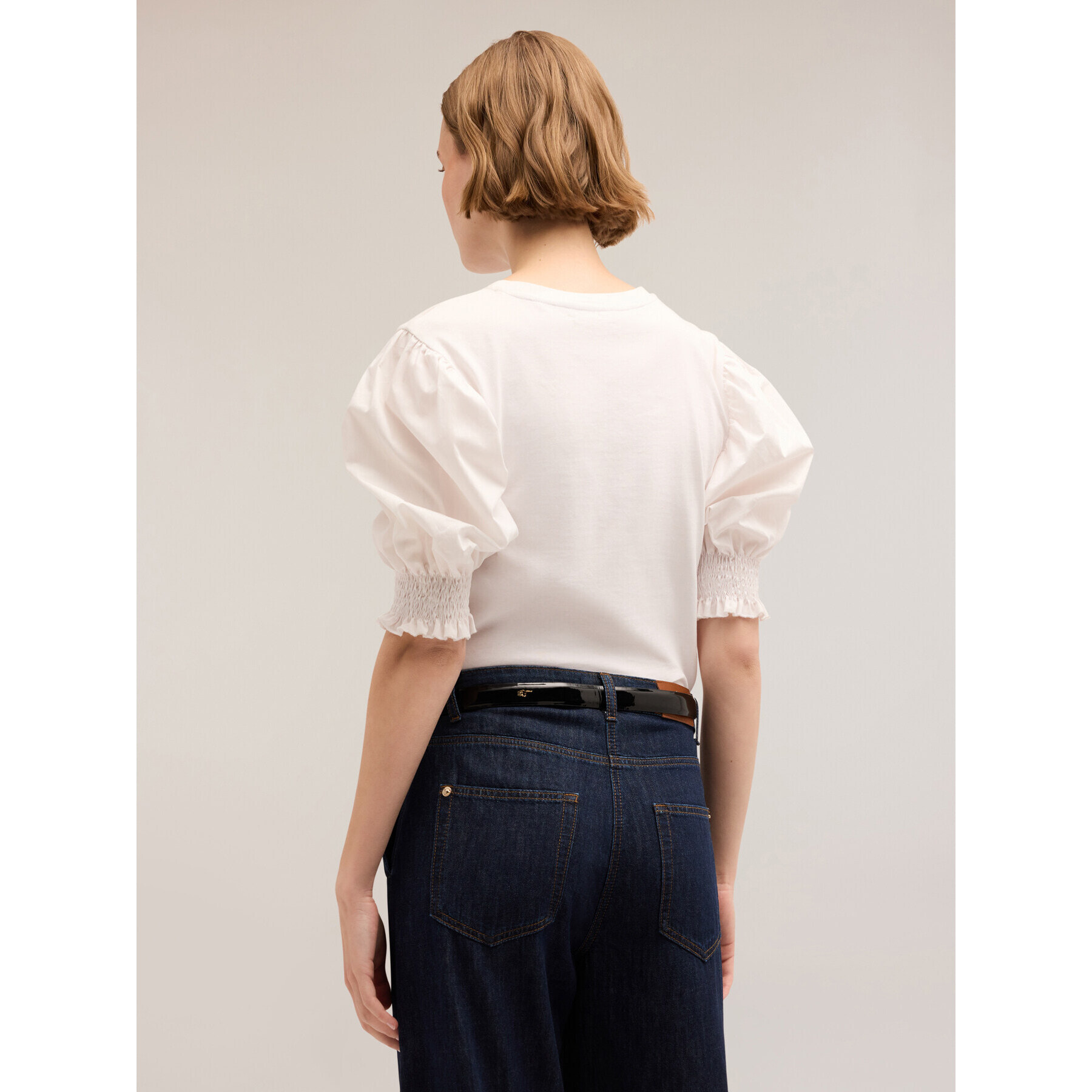 Motivi - T-shirt con pietre e maniche a sbuffo - Bianco