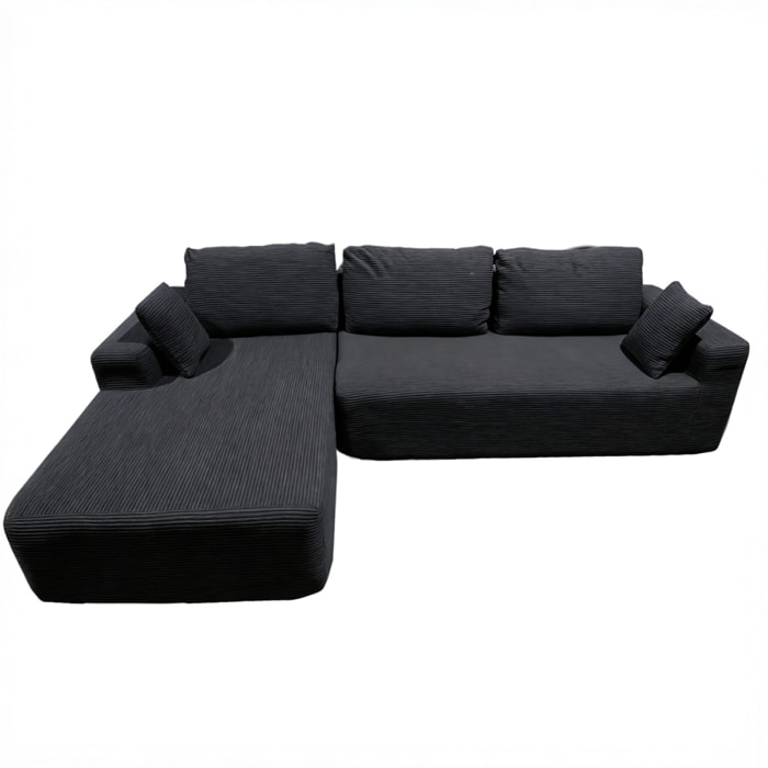 PRESTON Canapé d'angle 3 places en velours côtelé gris anthracite