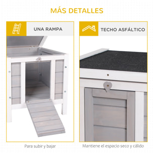 Conejera de Madera Exterior Jaula Caseta para Roedores Mascotas Pequeñas con Techo Asfáltico Abatible y Rampa Antideslizante 42x51x43 cm Gris