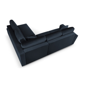 Canapé d'angle droit convertible avec coffre de rangement "Kyoto" 5 places en velours bleu foncé