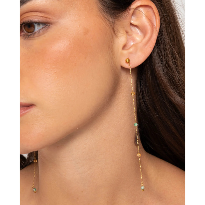Pendientes largos de cadena con piedras multicolor y cierre de presión