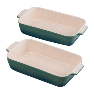 excalibur set de 2 fuentes de horno rectangulares en gres color verde