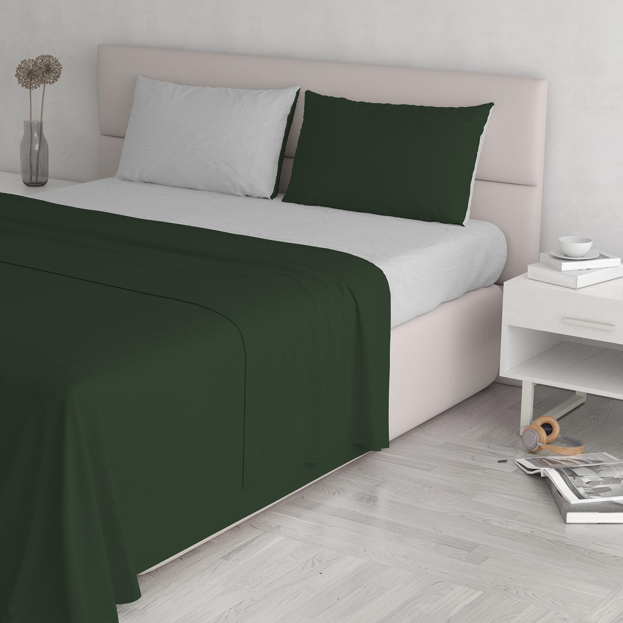 COMPLETO LETTO NATURAL COLOUR MADE IN ITALY COTONE - VERDE OLIVA/GRIGIO CHIARO MATRIMONIALE