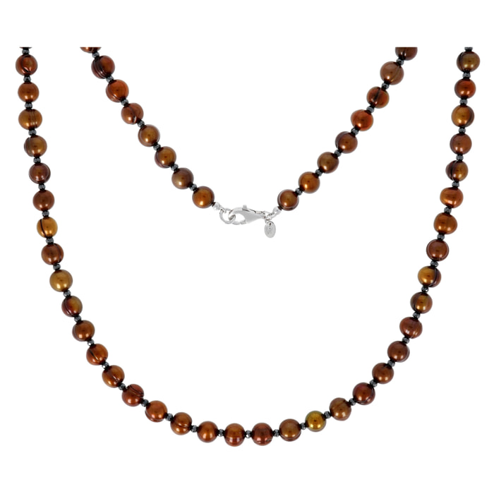 Collana Lunga con Ematite e Perle d'Acqua Dolce Marroni Ø 8 mm