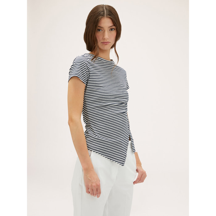 Motivi - T-shirt con spacco a righe - Blu