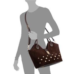Barzana Borsa a spalla Donna. Pelle scamosciata autentica con dettagli metallici.