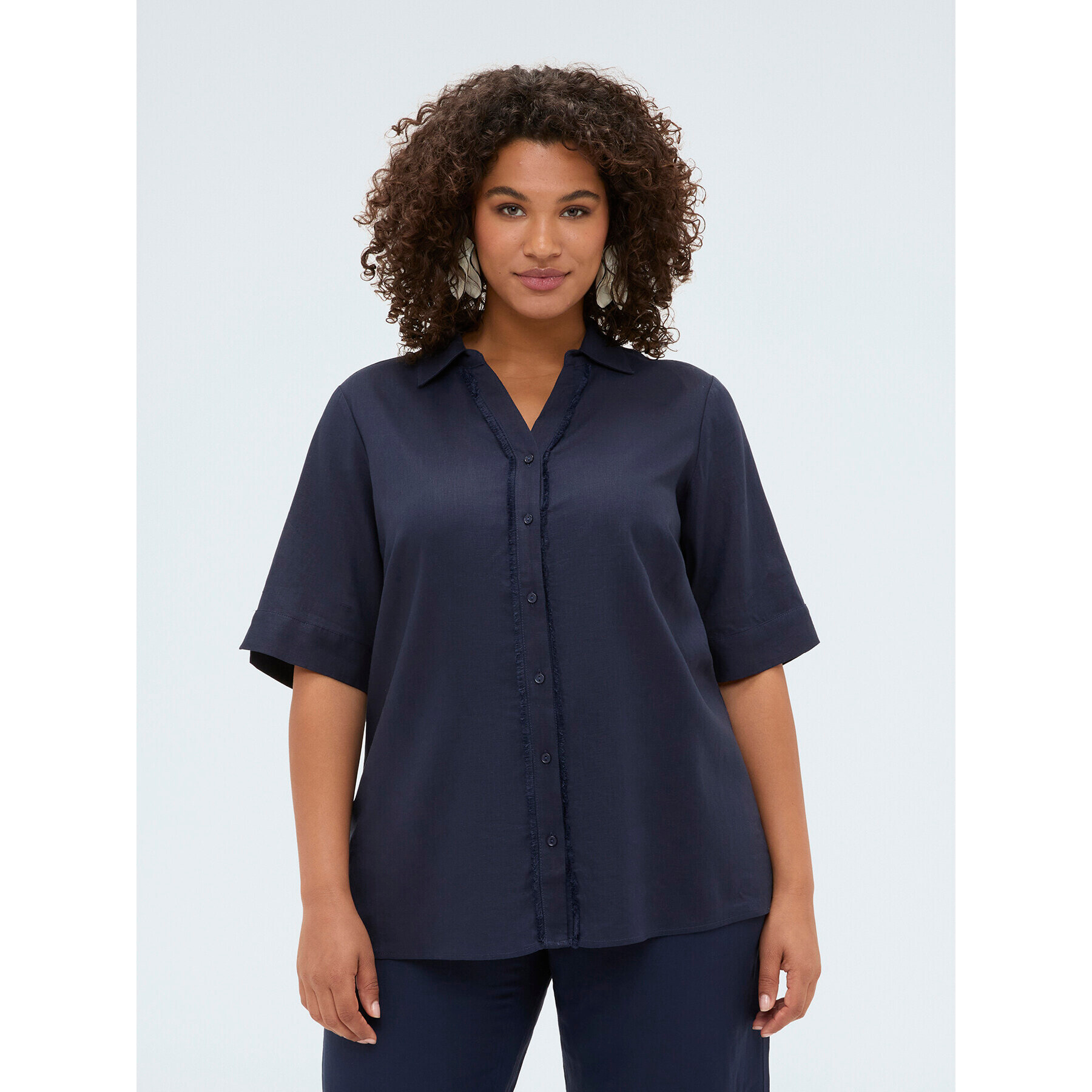 Fiorella Rubino - Camisa boxy en mezcla de lino y viscosa - Azul