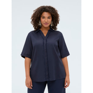 Fiorella Rubino - Camisa boxy en mezcla de lino y viscosa - Azul