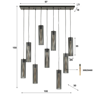Suspension contemporaine grillagée 9 abat-jour RALF