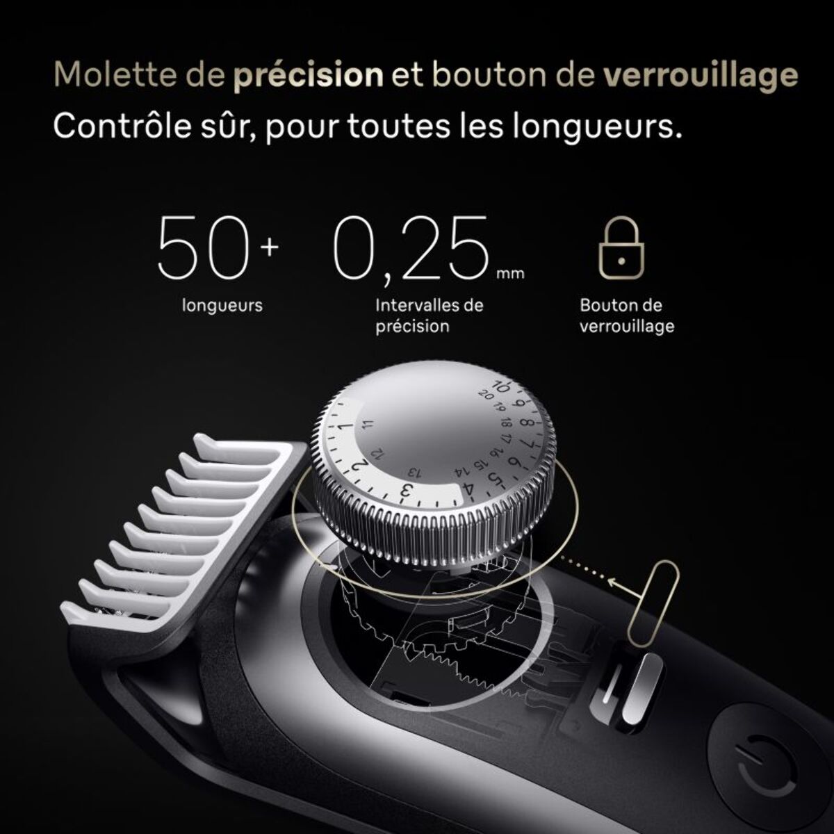 Tondeuse barbe BRAUN BT9520, molette réglable, 50 hauteurs de coupe, précision 0,25 mm, autonomie 180 mn